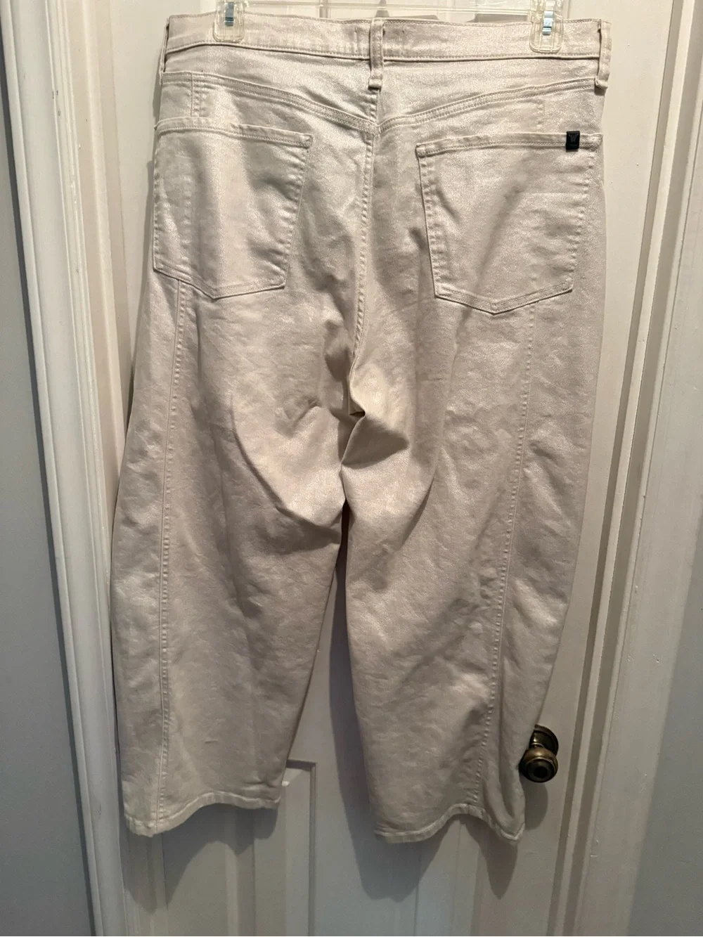 Cream Gold Shimmer High-Waist Straight Leg Jeans Size 14 - Picture 5 of 7